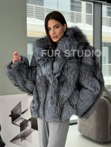 Полушубок из чернобурки с капюшоном - фото 13