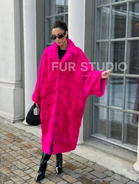 Шуба из меха норки в стиле Oversize - цвет фуксия - фото 5