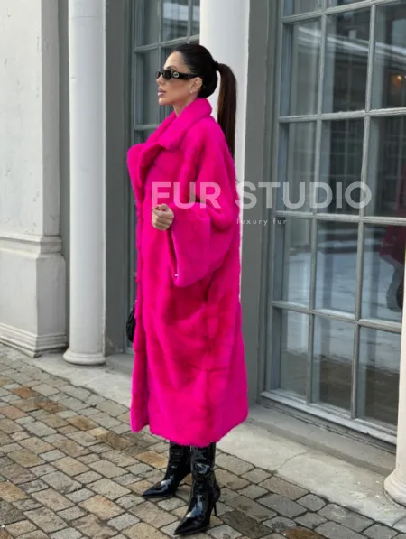 Шуба из меха норки в стиле Oversize - цвет фуксия - фото 1
