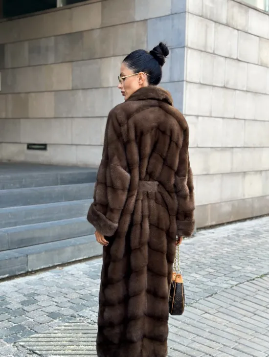 Шуба норковая английский воротник - цвет соболь - фото 3