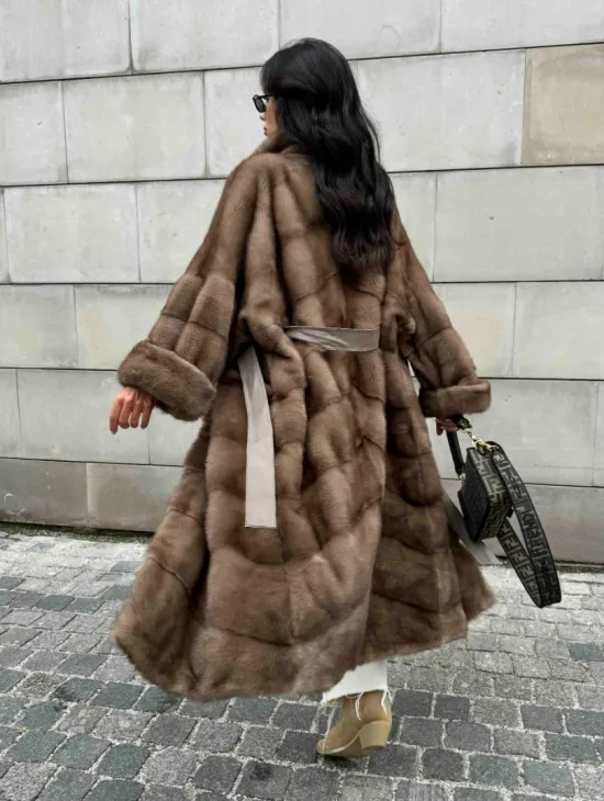 Кимоно шуба из меха норки - цвет темный пастель - фото 11