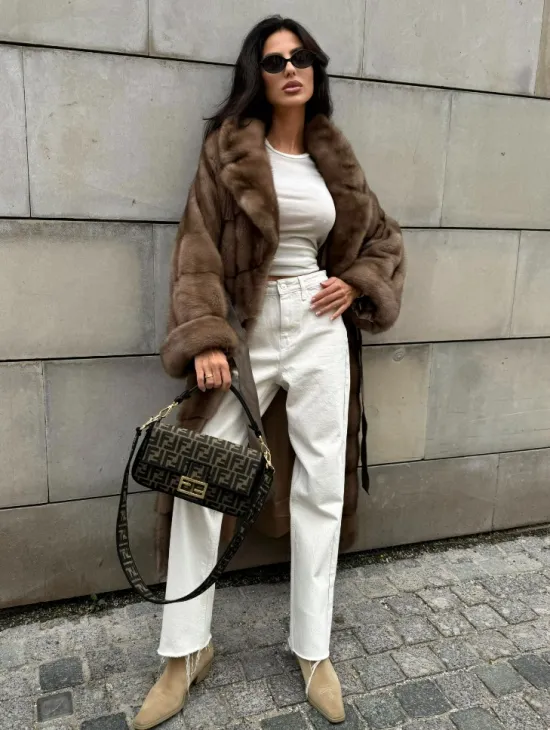 Кимоно шуба из меха норки - цвет темный пастель - фото 6