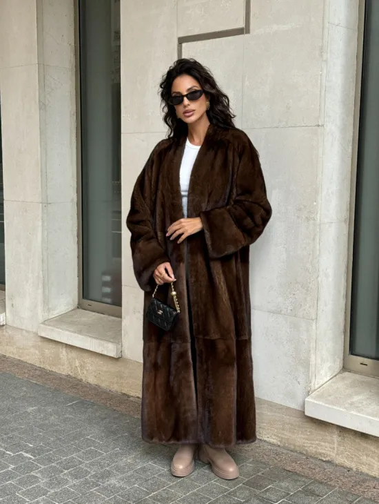 Длинная шуба ВИНТАЖ из меха скандинавской норки без воротника - фото 10