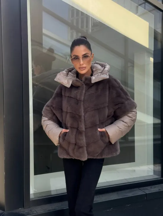 Норковый жилет/пуховик 2в1 - цвет капучино - фото 12