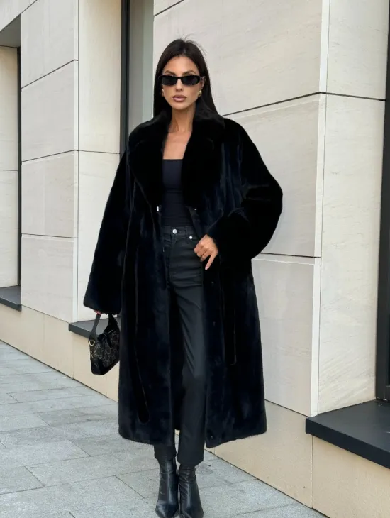 Шуба кимоно из меха североамериканской норки, английский воротник - фото 5