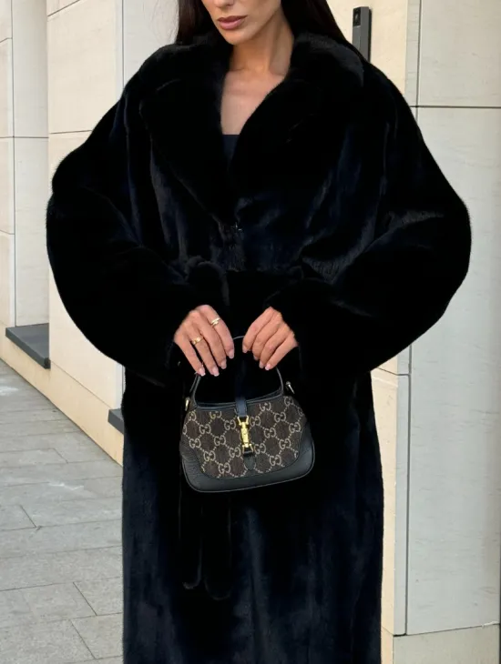 Шуба кимоно из меха североамериканской норки, английский воротник - фото 3