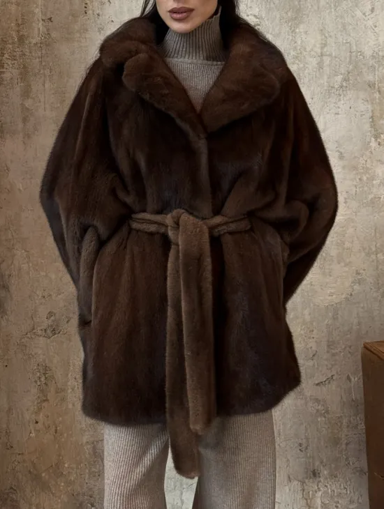 Модная шуба 2025 из меха норки NAFA премиум класса - фасон летучая мышь - фото 4