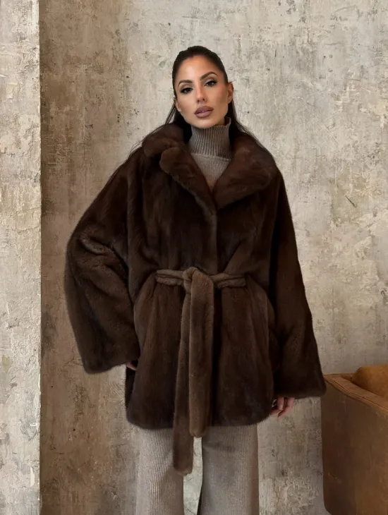 Модная шуба 2025 из меха норки NAFA премиум класса - фасон летучая мышь - фото 7