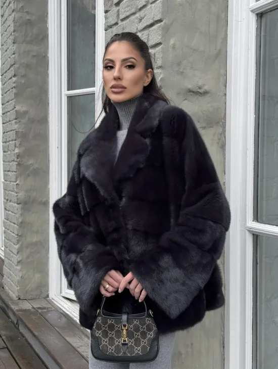 Меховой полушубок - автоледи из натуральной норки с английским воротником - фото 9