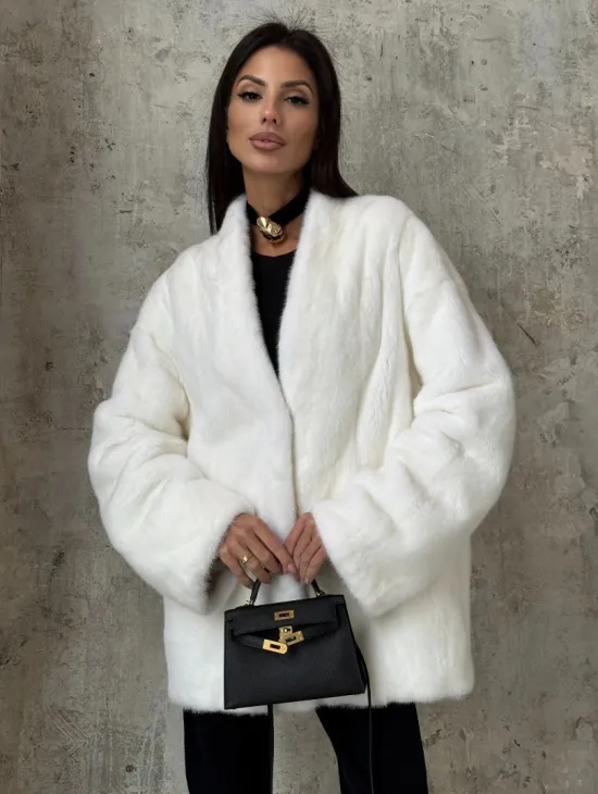 Белоснежный жакет - полушубок из меха норки SAGA FURS - фото 0