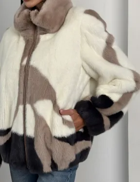 Норковый бомбер на молнии стойка воротник - фото 1