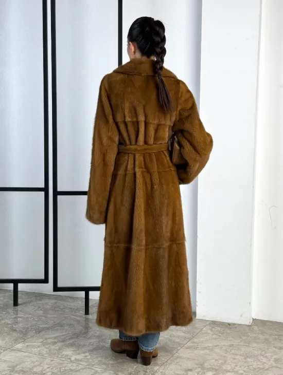 Классическая длинная норковая шуба под пояс - английский воротник - фото 11