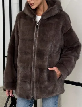 Норковый полушубок с капюшоном на молнии - фото 1