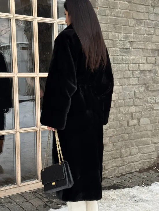 Шуба кимоно из норки Blackglama с английским воротником - фото 4