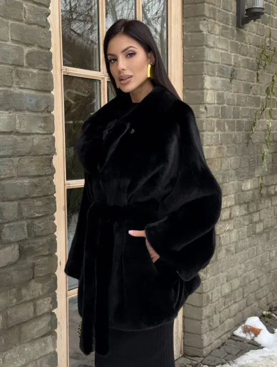 Шуба норковая летучая мышь из аукционной норки - английский воротник - фото 9