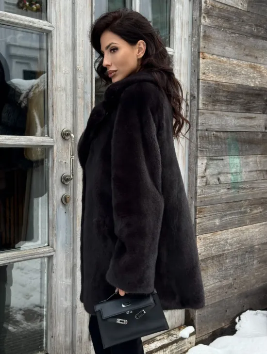 Шикарный полушубок из норки Kopenhagen Fur с английским воротником - фото 3