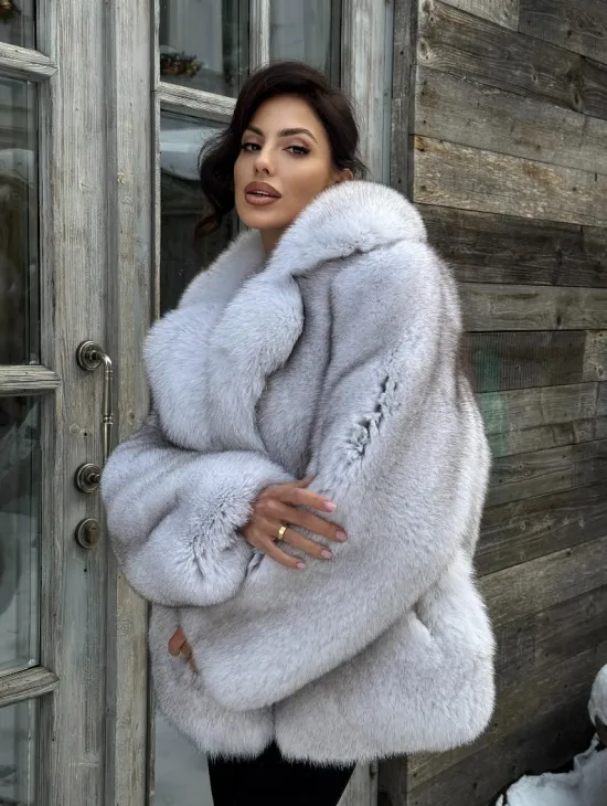 Шуба из финского песца с английским воротником - колотый лёд - фото 9