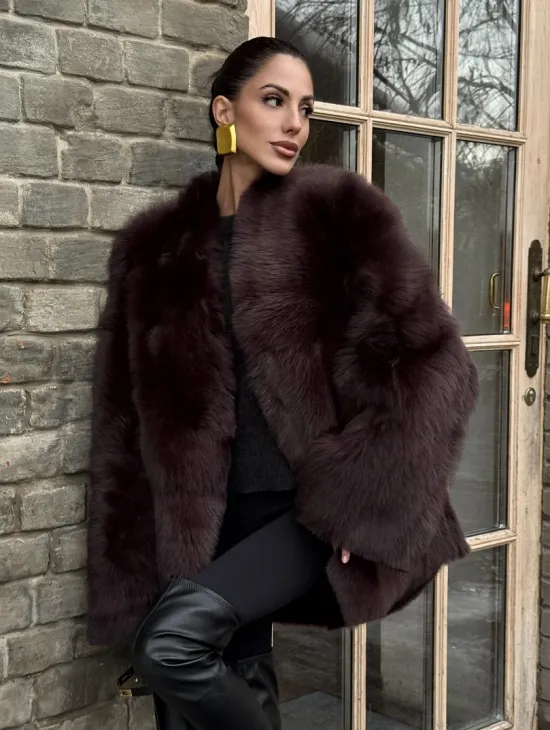 Двухсторонняя женская дубленка из итальянской тосканы Brown - фото 6