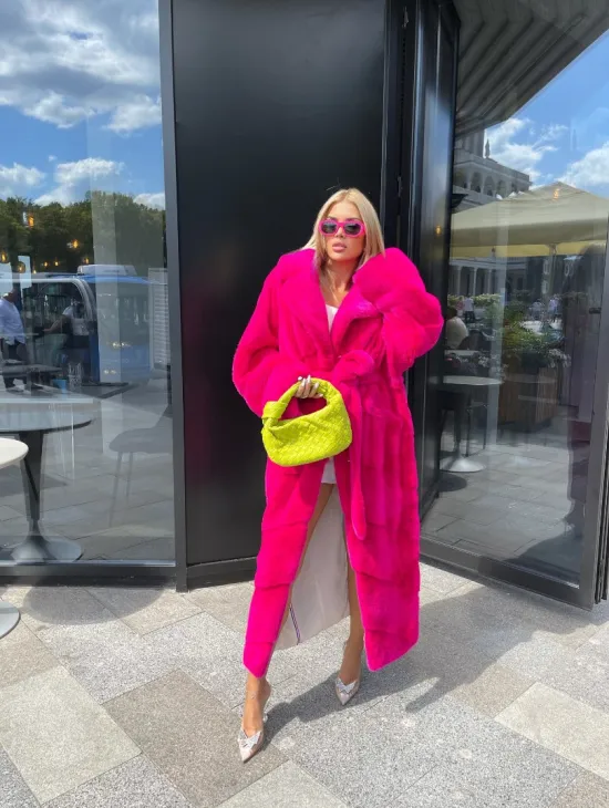 Норковая шуба в цвете фуксия длинная - фото 6