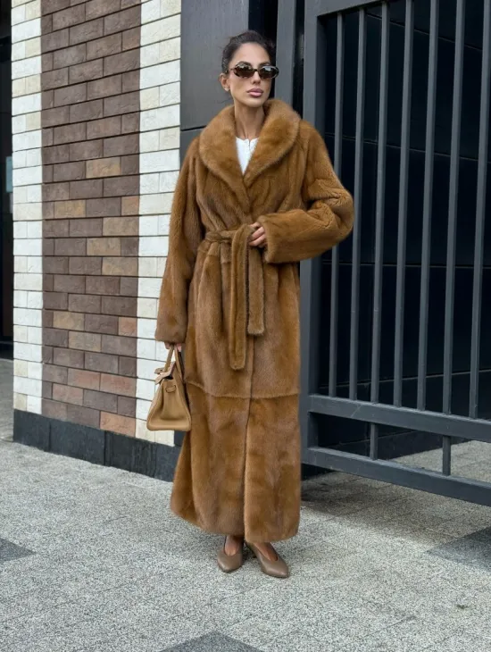 Роскошная норковая шуба с воротником шаль Vintage Dark Gold - фото 0