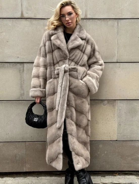 Кимоно - шуба норковая с английским воротником цвет Silver - фото 4
