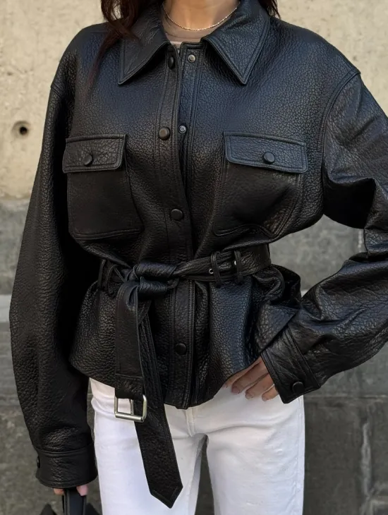 Красивая черная кожаная куртка - рубашка из кожи Joomba - фото 1