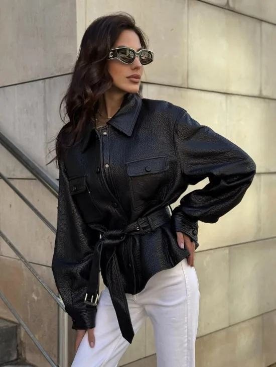 Красивая черная кожаная куртка - рубашка из кожи Joomba - фото 6