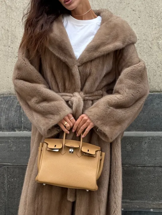 Длинная норковая шуба Pastel с капюшоном кобра - фото 4