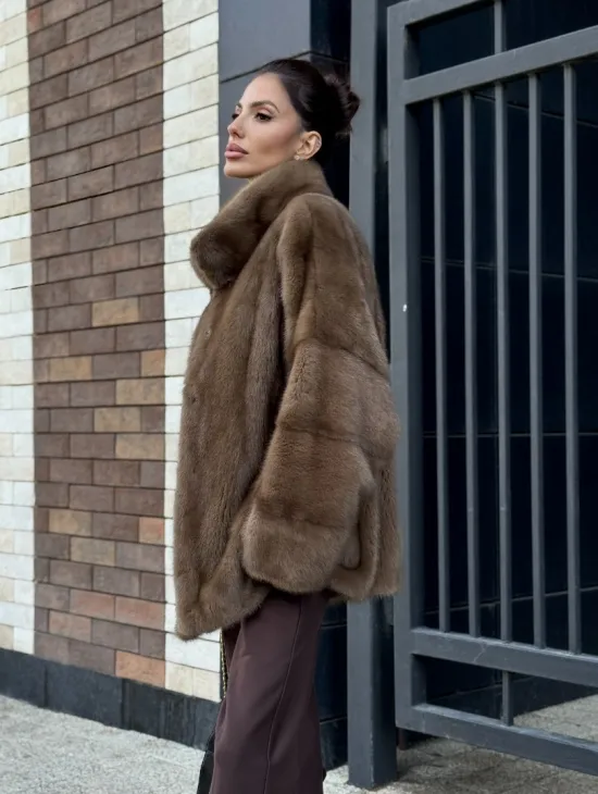 Шуба норковая пастель - стойка воротник - фото 7
