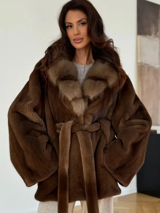 Норковый полушубок - цвет соболь - фото 3