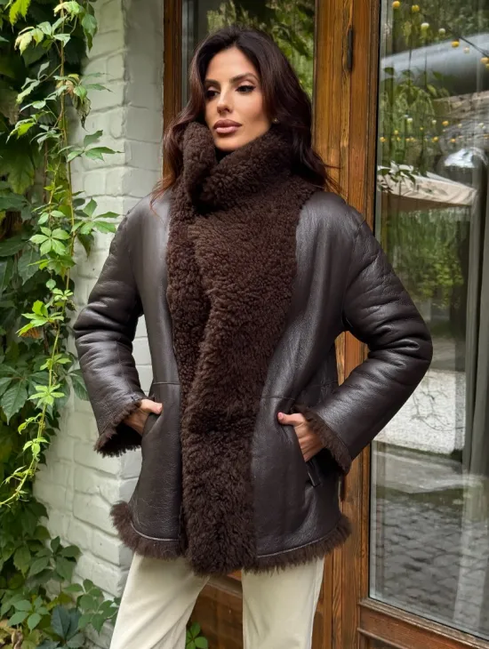 Дубленка двухсторонняя женская - цвет коричневый - фото 8