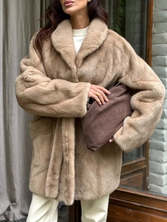 Норковый полушубок с воротником шаль - фото 2