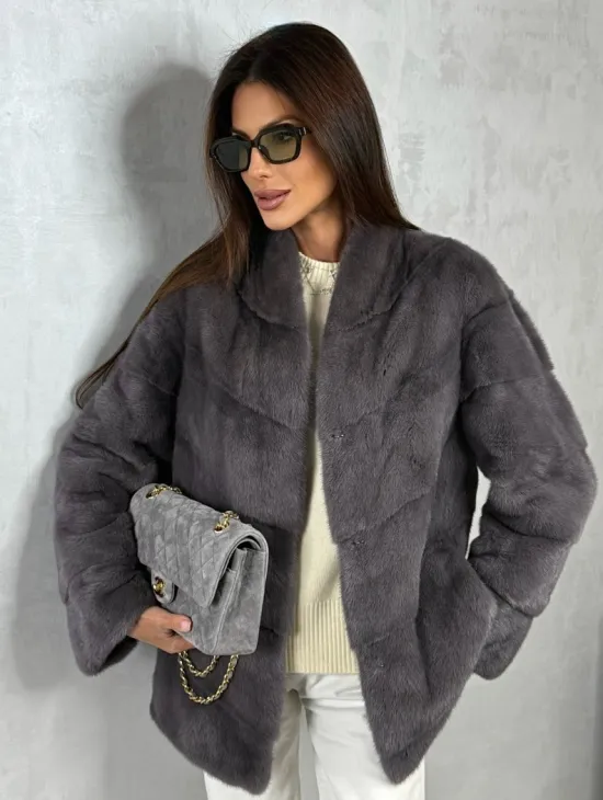 Норковый полушубок - графит - фото 6