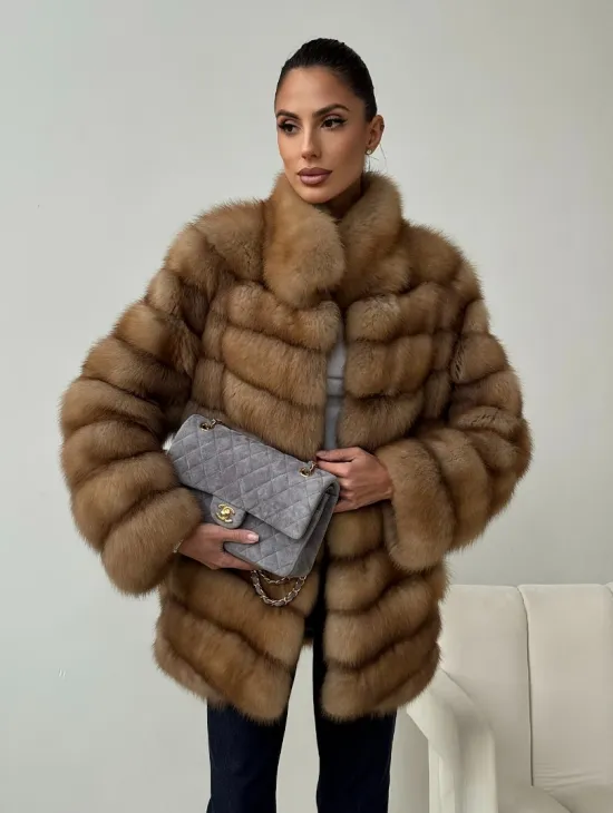 Шуба из куницы - стойка воротник - фото 4