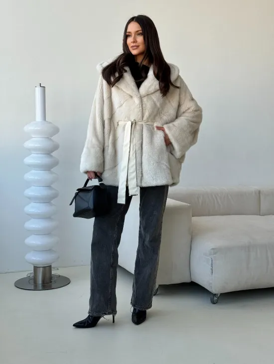 Шуба автоледи под пояс из меха норки - фото 4