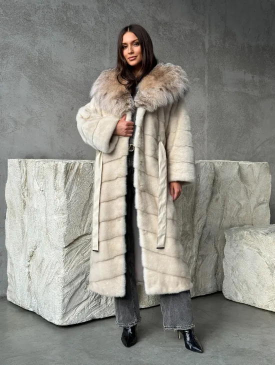 Норка шуба паркет с капюшоном рысь - фото 10