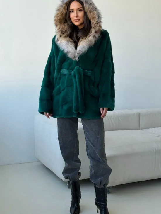 Норковая шуба с капюшоном из рыси - фото 4