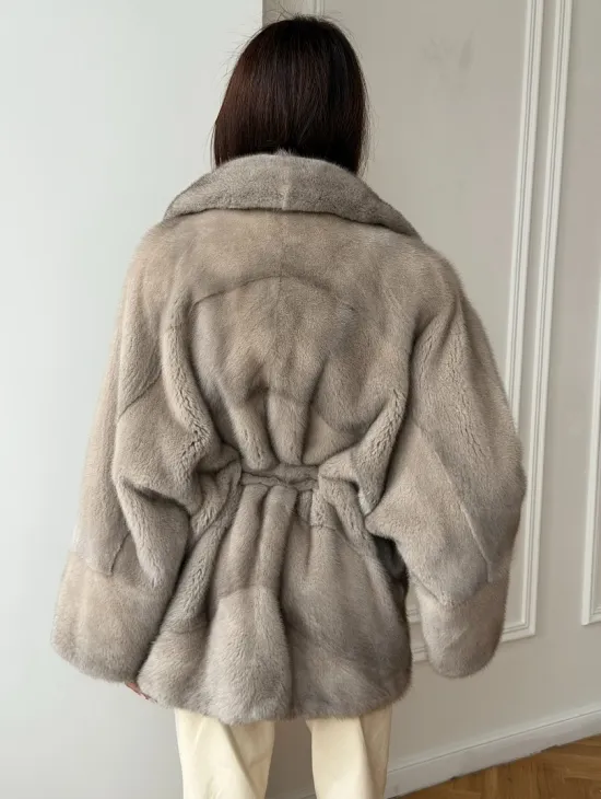 Норковый полушубок в натуральном цвете Silver - фото 9