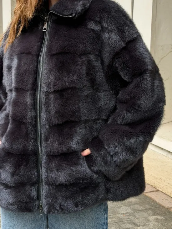 Норковая куртка на молнии - графит - фото 1