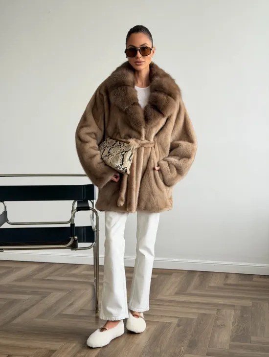 Шуба норковая с воротником куница - летучая мышь - фото 10