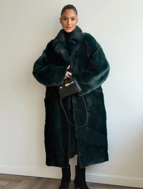Зеленая норковая шуба - английский воротник - фото 8