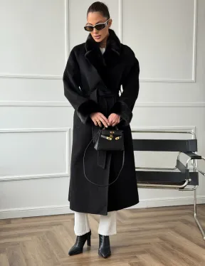 Черное пальто с мехом норки - фото 7