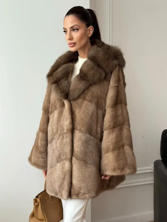 Шуба норковая с капюшоном куница - фото 5