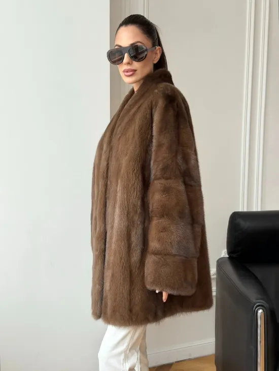 Полушубок из норки - цвет соболь - фото 11