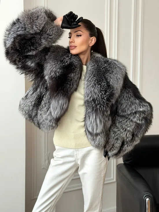 Кроп-шуба из чернобурой лисы - фото 9