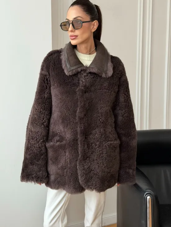 Двухсторонняя дубленка - мех тиградо - фото 7