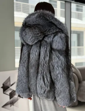 Полушубок из чернобурки с капюшоном - фото 5