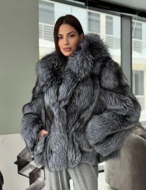 Полушубок из чернобурки с капюшоном - фото 14