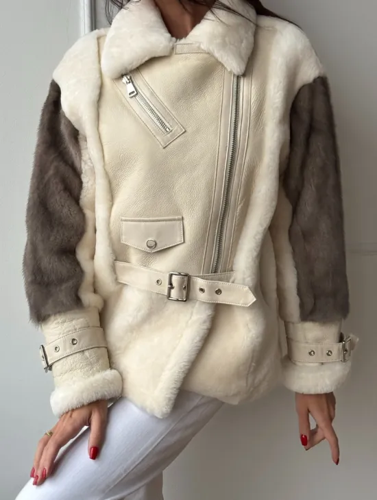 Дубленка из натуральной овчины с рукавами из меха норки - фото 3