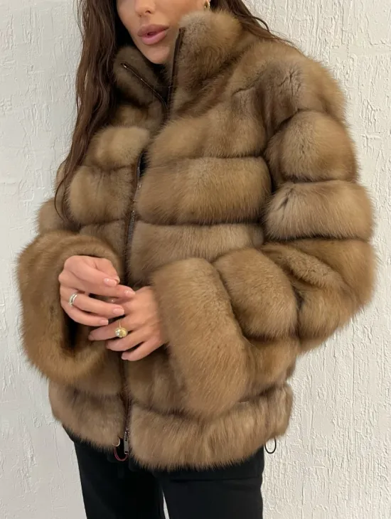 Шуба из меха куницы на молнии - фото 0